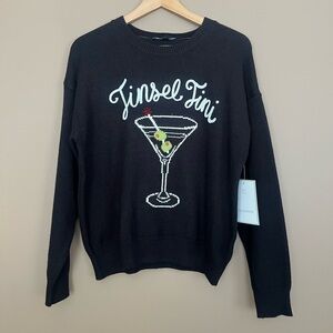 {Calligraphie} Tinsel Tini Martini Graphic Crewneck Sweater in Black - Small